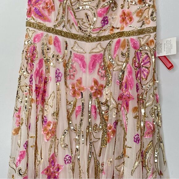 Mac Duggal 5671 Size 16 V-Neck Oyster Floral Embellished Spaghetti Strap Gown - Picture 6 of 12